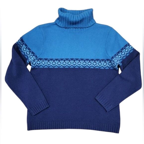 Eddie Bauer blue Nordic 100% wool turtleneck sweater size medium - Picture 1 of 9